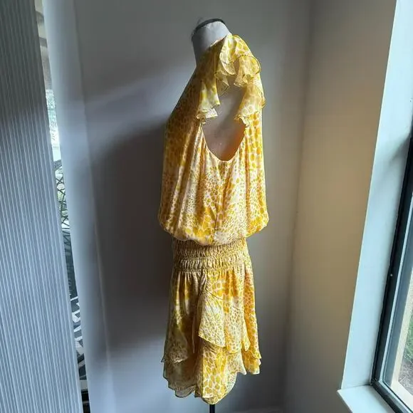 Ramy Brook Yellow Silk Ruffled Smocked Mini Sundress Size XL